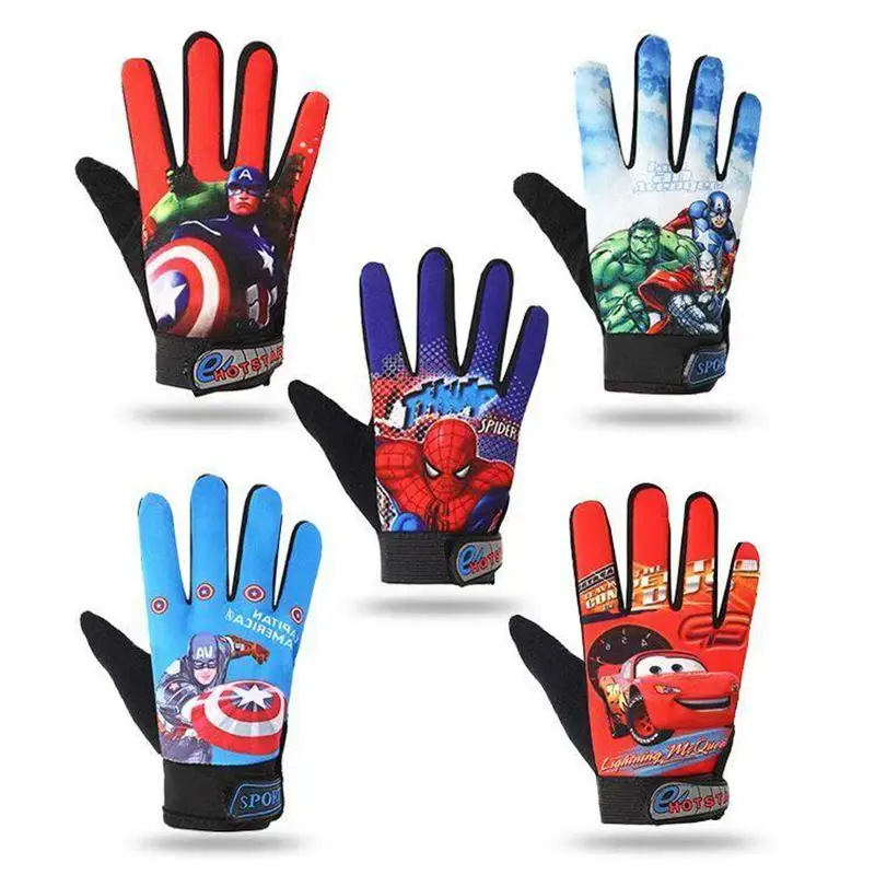 

Children Sunscreen Gloves Cartoon Spiderman Frozen Elsa Captain America Sport Bicycle Non-slip Baby Boy Girl Full Finger Mittens