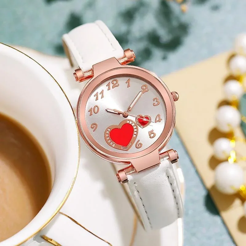 New Women's Fashion Brand Watch Love Watch Peach Heart Quartz WristWatches Leather Strap Montre Femme 시계