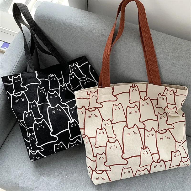 Leinwand-Handtasche für Frauen, 2023, modisch, niedliche Katze, Messenger-Taschen mit Reißverschluss, Designer-Tasche, Damen-Cartoon-Schulter-Shopper-Taschen – Detail 14