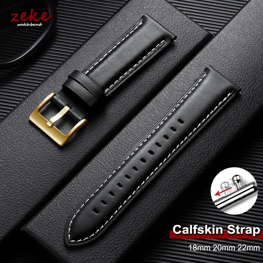 Top-grain Calfskin Leather Watch Band Quick Release 18mm 20mm 22mm Watch Straps Vintage Brown Black Cowhide Bands for Men Women