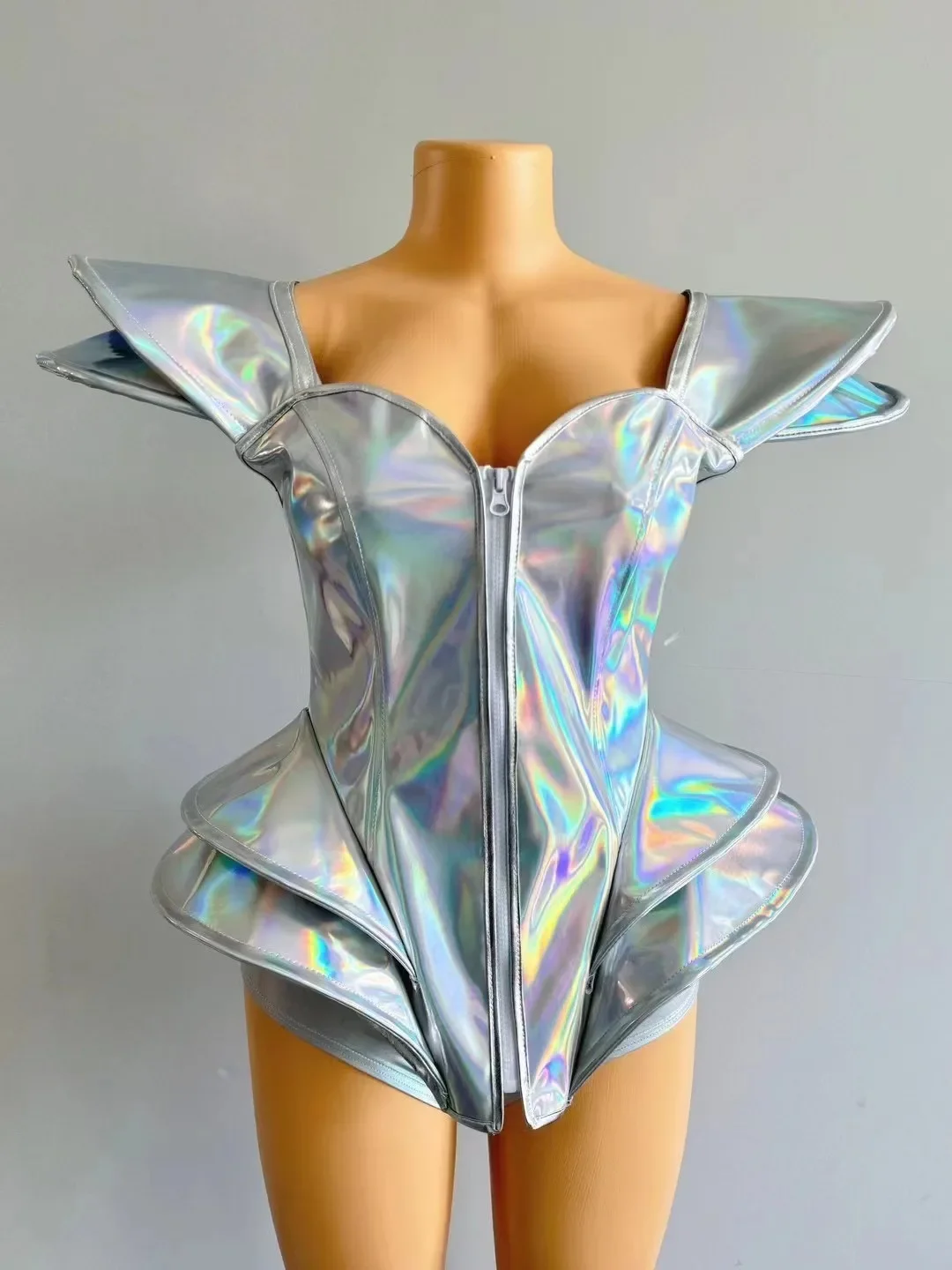 Show girl costume Luxury Party OutfitLaser Patent Leather Shoulders Bodysuit Evening Party dresses drag costume gogo sexy festiv