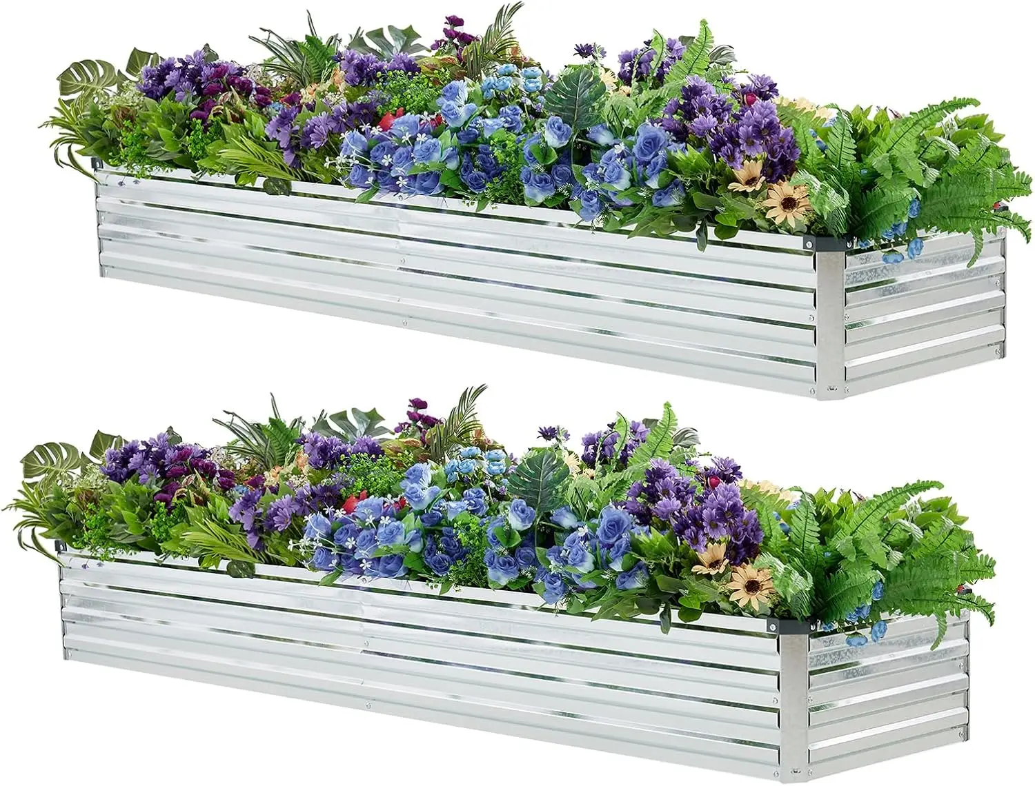 

2 Pack 8x2x1FT Galvanized Raised Garden Beds Kit Outdoor Metal Gardening Planter Box for Vegetable Elevated Flower Herbs,Silver