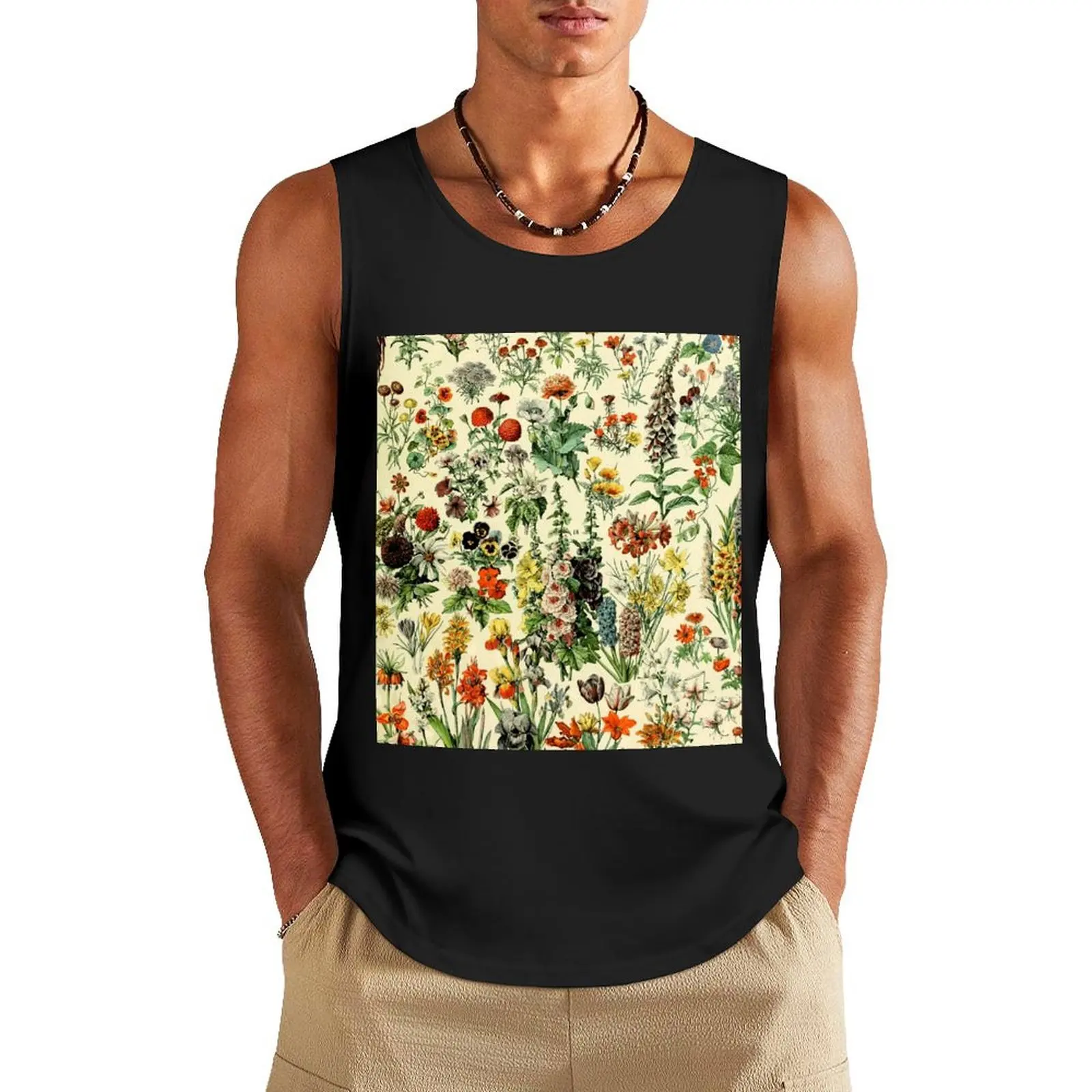 

COLORFUL GARDEN FLOWERS Vintage Botanical Drawings Tank Top Sportswear for men singlets for men Men's clothing Man gym clothes