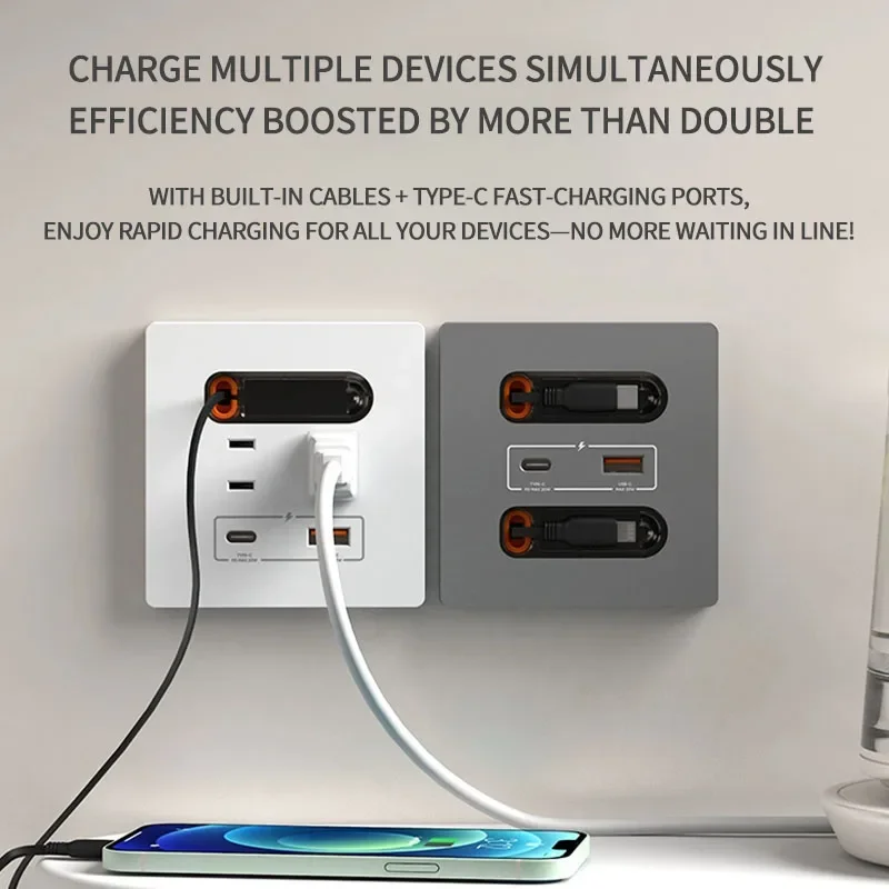 

86-Type Switch Socket Panel with Type-C PD & USB Fast Charging, AC Outlets for iPhone Android Phones