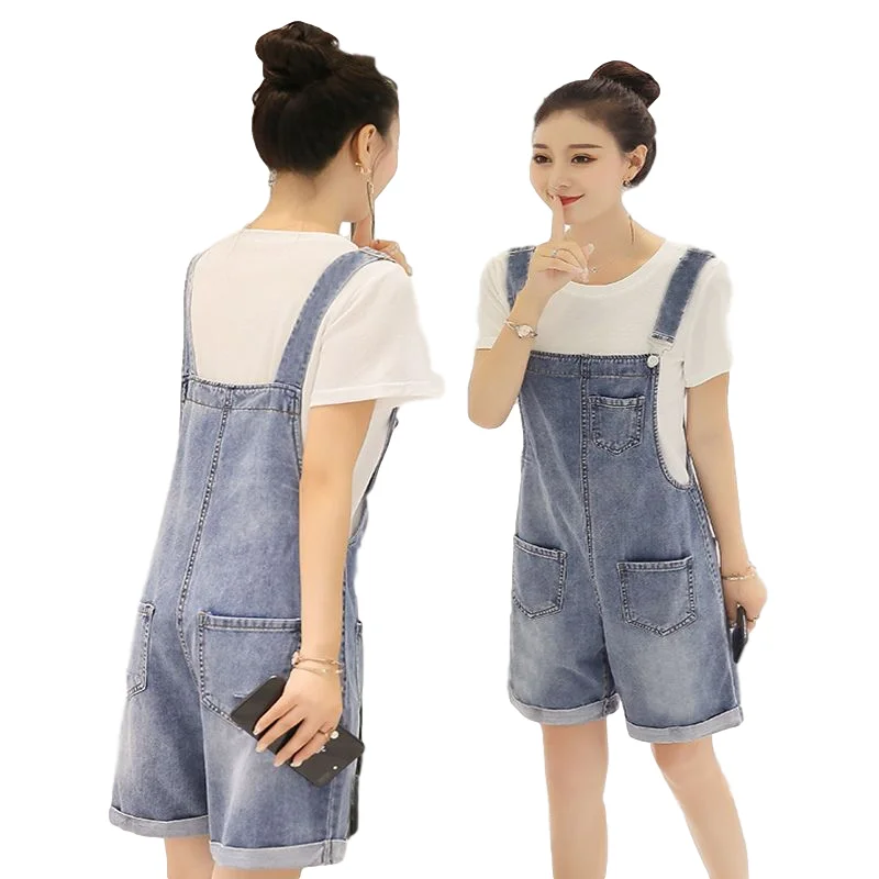 

Retro Roll Denim Overalls Women's Sle Age Reduction Summer Versatile Slimming Workwear Hot Pants Trendy High Waist