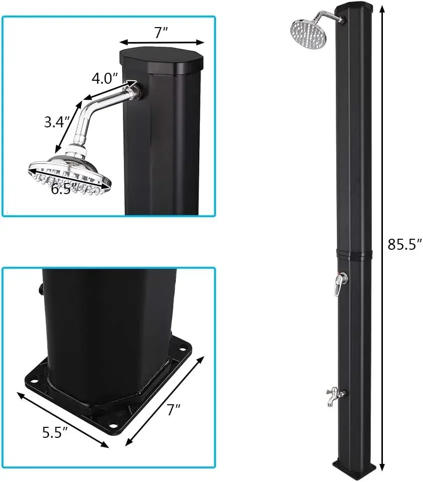 

Solar Heated Shower, 9.3 Gallon Outdoor Shower with Shower Head and Foot Shower Tap，for Outdoor Backyard Poolside Beach