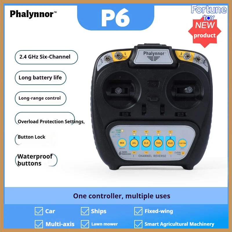 Phalynnor New P6 6CH Radio Transmitter Receiver RC Controller for Fixed Wing Car Airplane Model Long Range Anti-interference