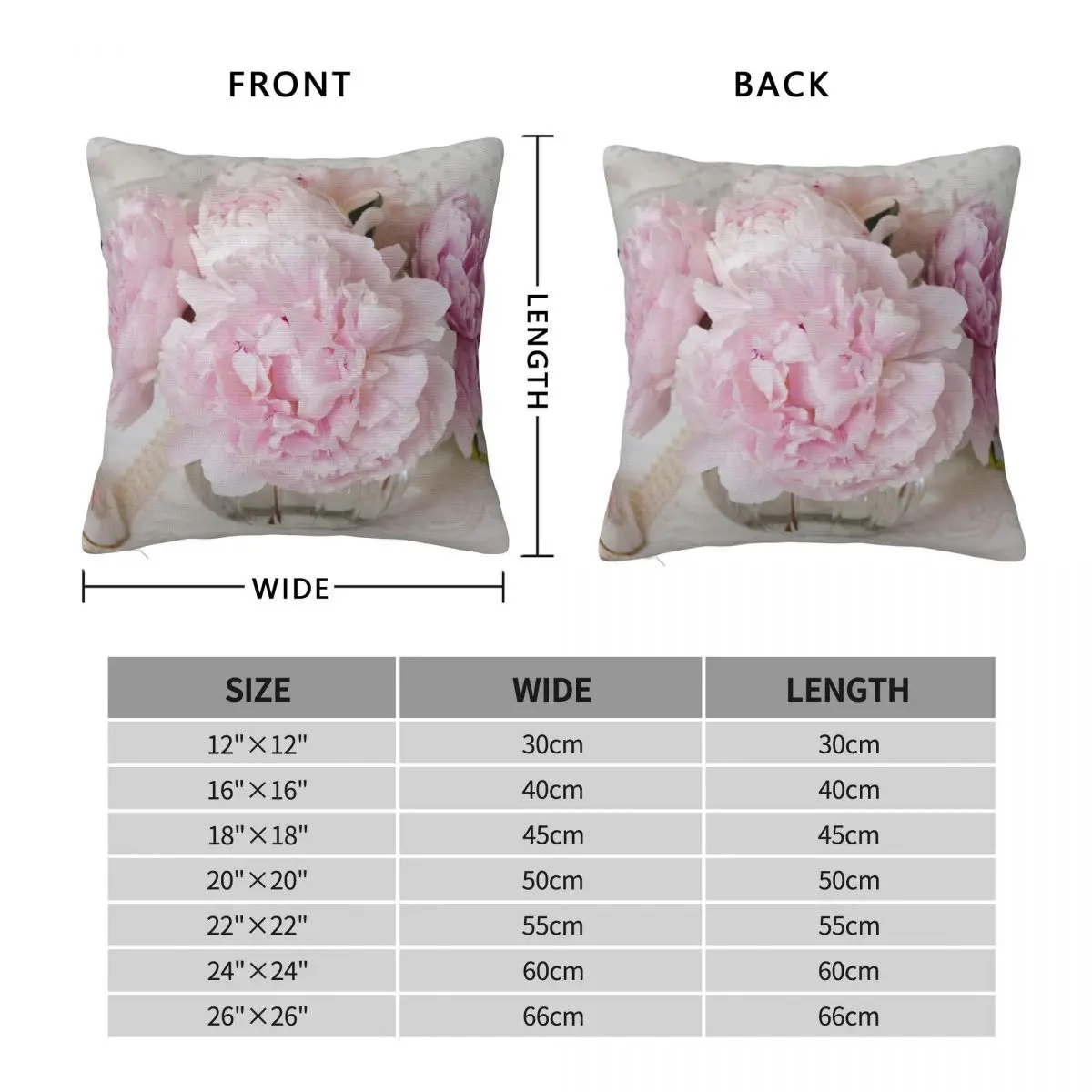 Pink Delicate Peonies Square Pillowcase Polyester Linen Velvet Pattern Zip Decorative Pillow Case Bed Cushion Cover