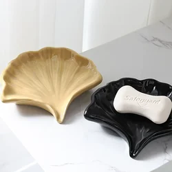 Ceramic Ginkgo Shaped Soap Holder, Household Drainage Soap Tray Holder, Bathroom Accessories, Bathroom Organizer Kitchen Storage