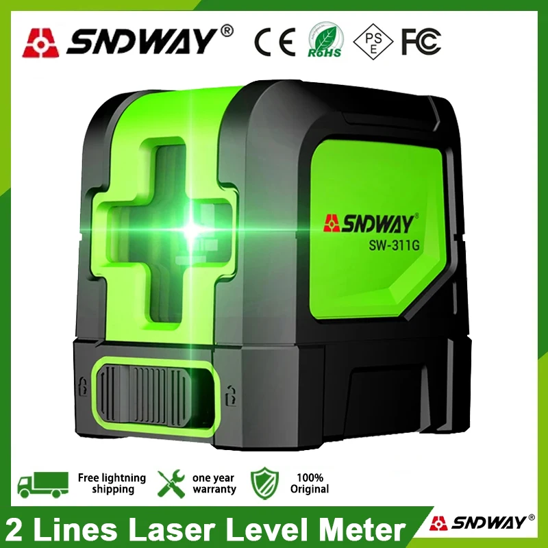 SNDWAY 2 Lines Laser Level Meter Horizontal and Vertical Green Beam Self Leveling Mini Module Laser Level Line Tool