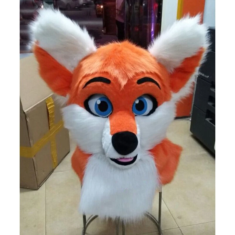 Long Fur Husky Dog Fox Mascot Head Party Halloween Fur Cosplay (Head)