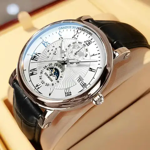 Men's watch fashion top luxury sports men's watch gift waterproof luminous leather date quartz watch men's clock gift