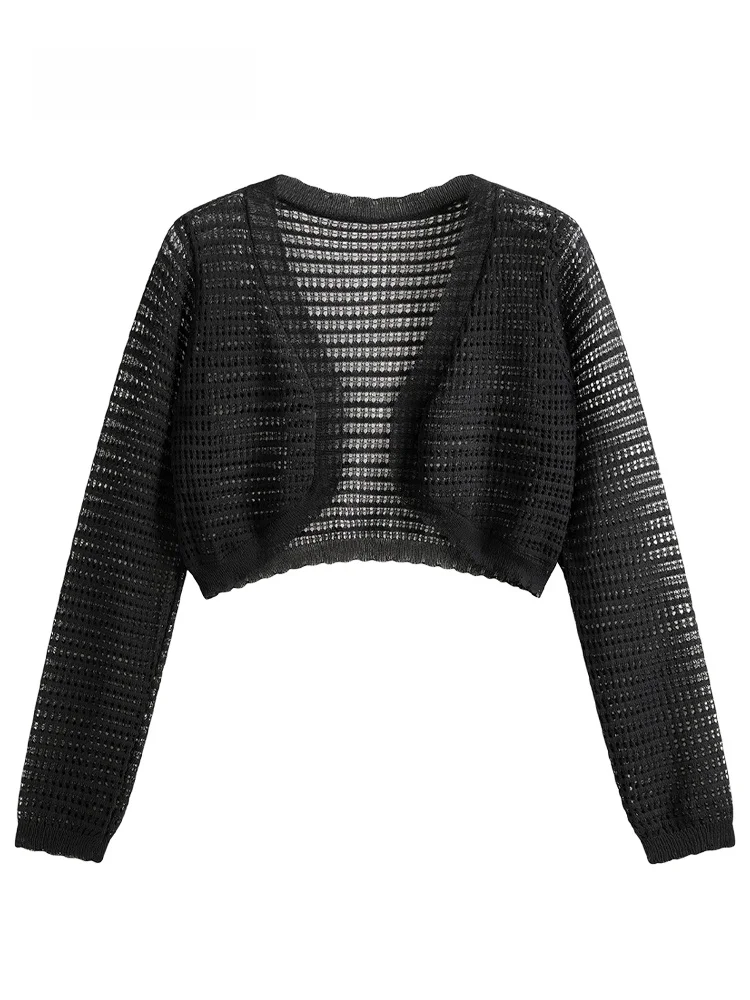 

Женский тонкий вязаный кардиган JZZDEMM с вырезами на плечах, летний повседневный кардиган с V-образным вырезом и длинными рукавами для кондиционированных помещений