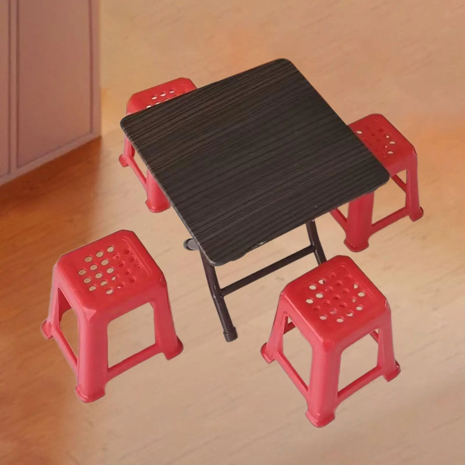 1:12 Mini escritorio Simulación Muebles para casa de muñecas con 4 sillas, Decoración de accesorios para muñecas,