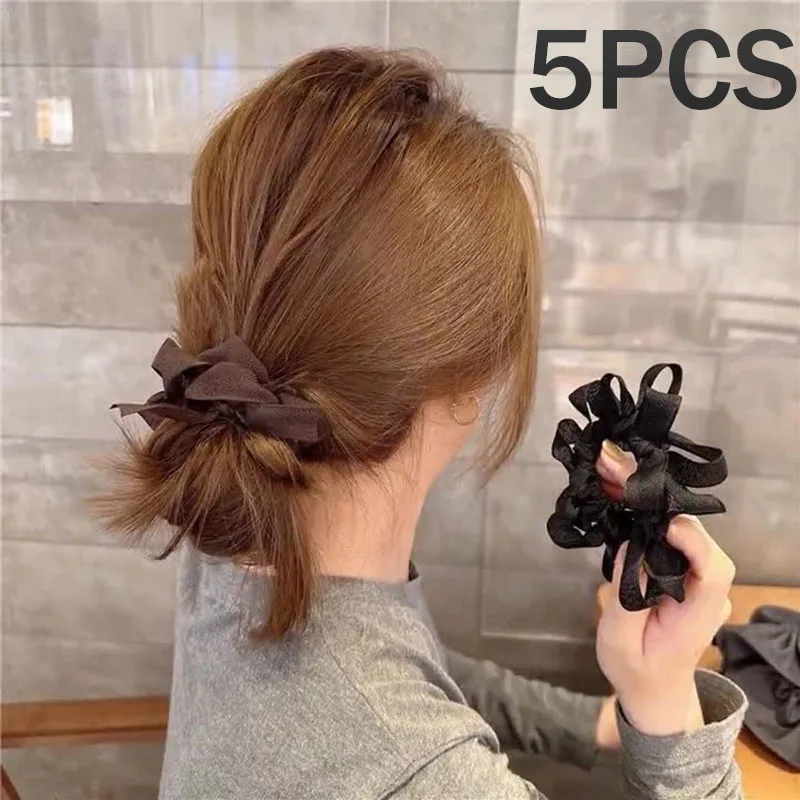 

5 шт. модное французское кольцо для волос с бантом в стиле ретро, резинка для волос с тонкой кишкой для женщин и девочек, стильная повязка для волос в виде булочки с хвостиком