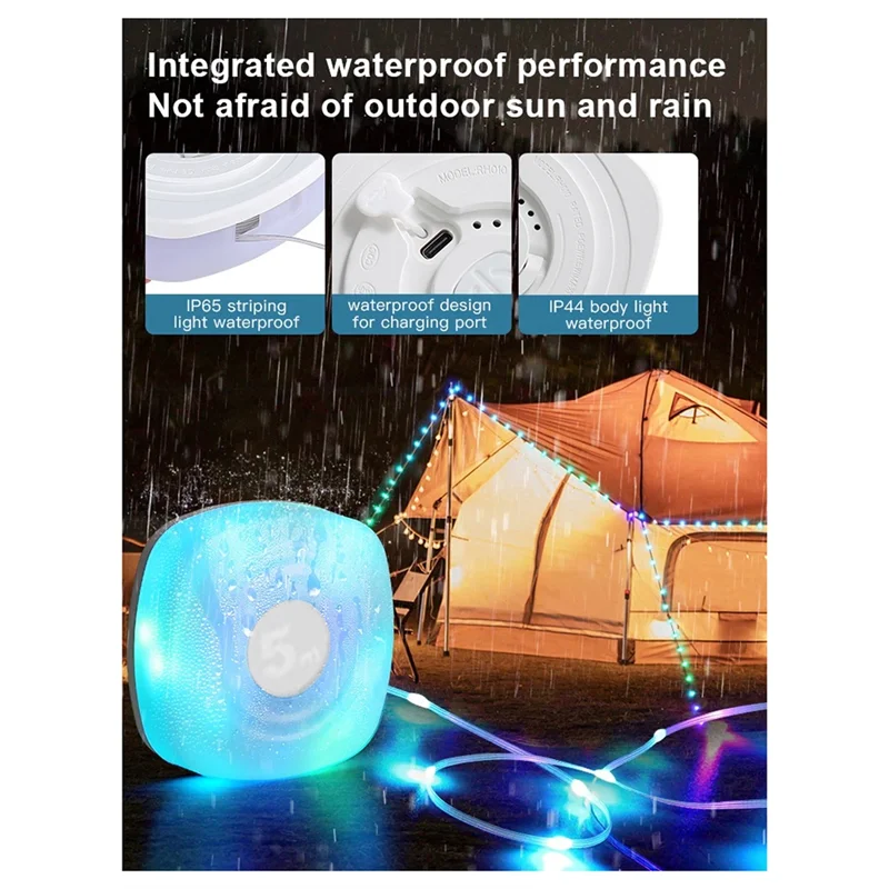 AT63-Nachtlampje LED Night Light Smart APP RGB Camping String Lights Outdoor Waterproof Rechargeable Room Atmosphere Lamp 5M