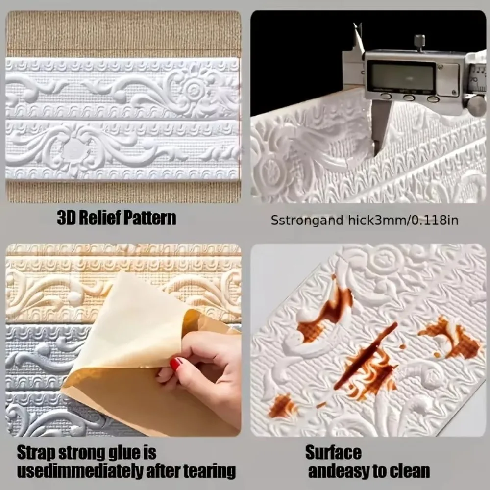 2.3 Meters/Roll Ceiling Decoration Strip 3D Foam Waterproof Wall Sticker Self-Adhesive Anti-collision Wall Trim Line Wall Border