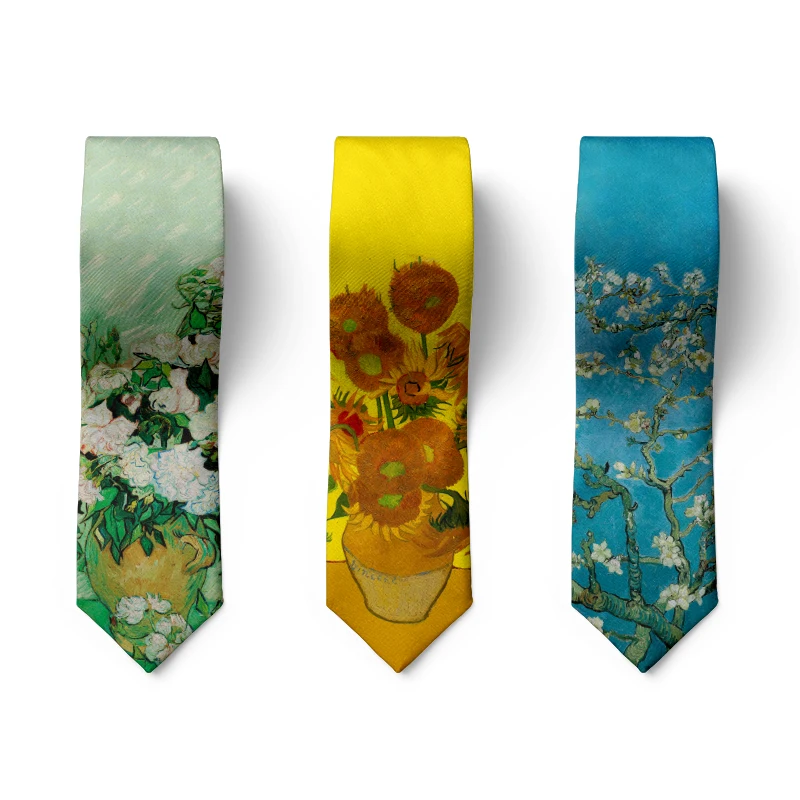 Men's Oil Sunflower Print Tie For men high quality classic Monet gentleman neckties party matching slim fit funny Neckties