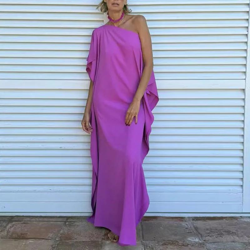 Roben für Frauen, elegantes Ballkleid mit Schrägkragen, 2025, Frühling, reiner Schlitz, unregelmäßiges Kleid, Sommer, eine Schulter, ärmelloses Maxikleid
