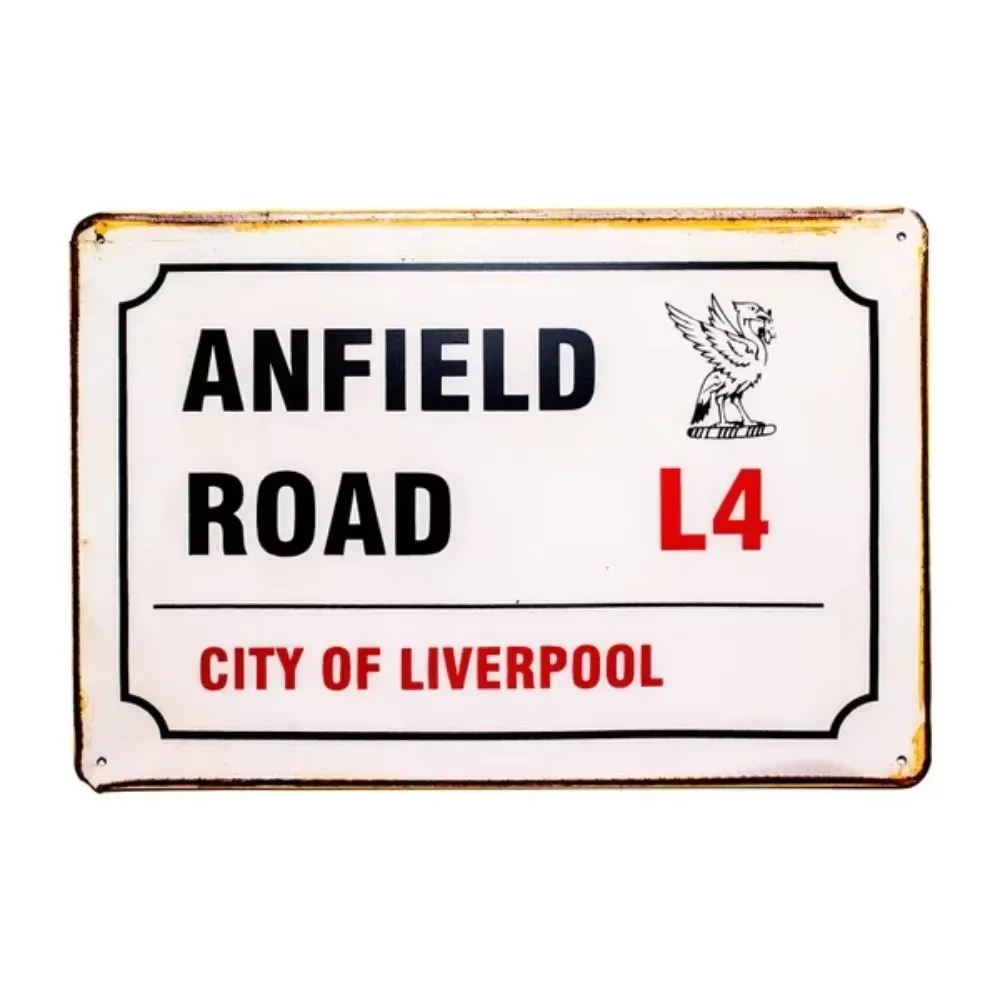 （2D Tin painting）BrandName Big Aluminum Anfield Road Sign | Vintage Liverpool Theme | Metal Plaque Decor for Home Bar Walls