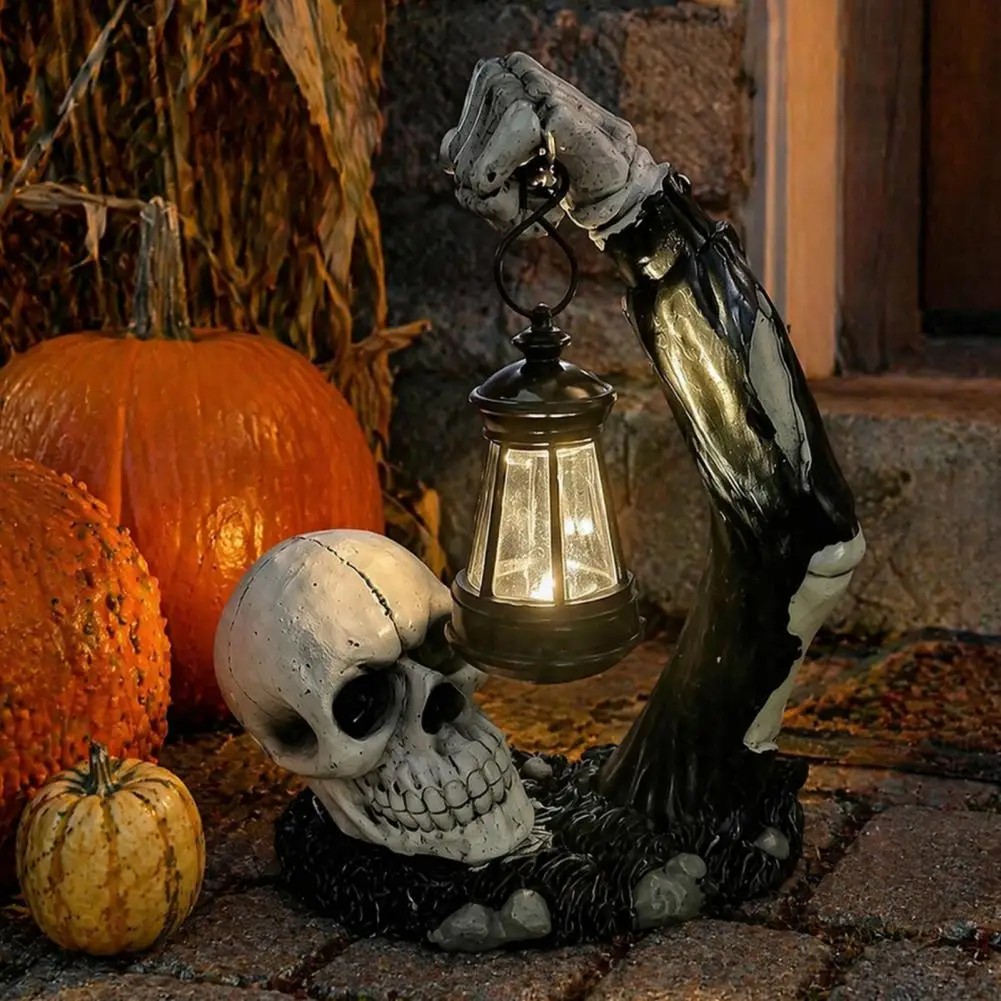 Durable Courtyard Party Ornaments Halloween Resin Ornaments Halloween Zombie Lantern Statue Resin Skeleton Figurine for Haunted