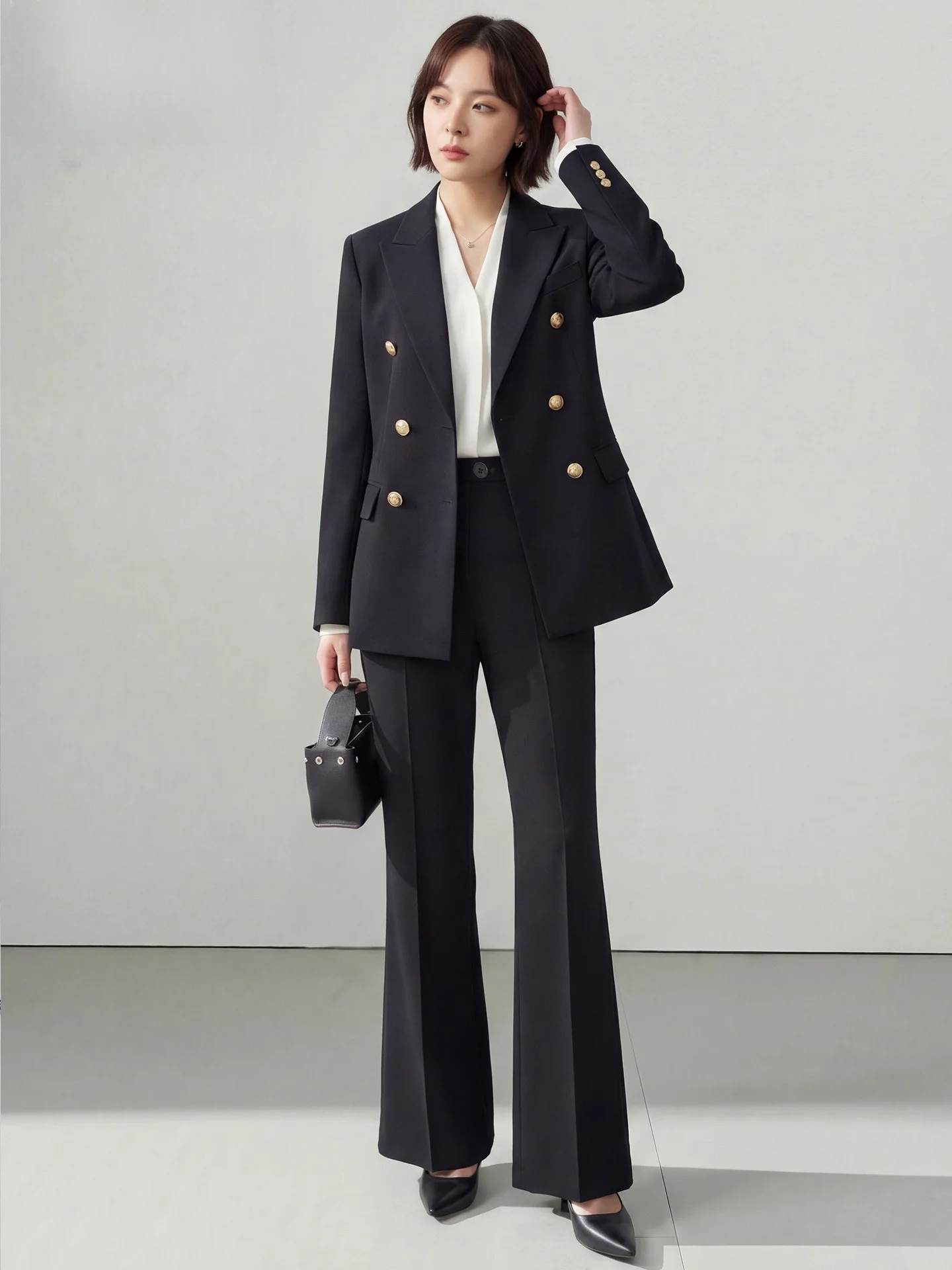

Busin Commute Sle Women's Suit Set Interview Profional Faion Light Weight Flared Pants Long Sve Polyester Fiber