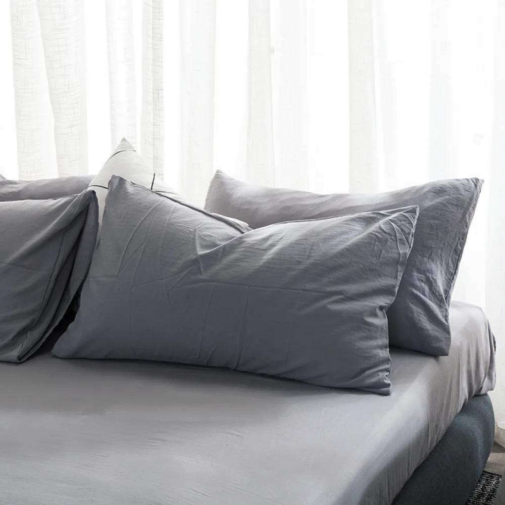Soft Brushed Fabric Pillowcase Modern Solid Color Bedding Pillow Sham Japanese Washed Cotton Style Comfortable Bedroom Item