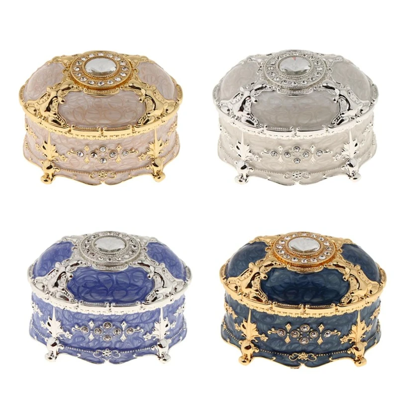 

1Pc Retro Enamel European Style StorageOval Trinket Chest For Jewelry Box Organizer Holder Multipurpose Can