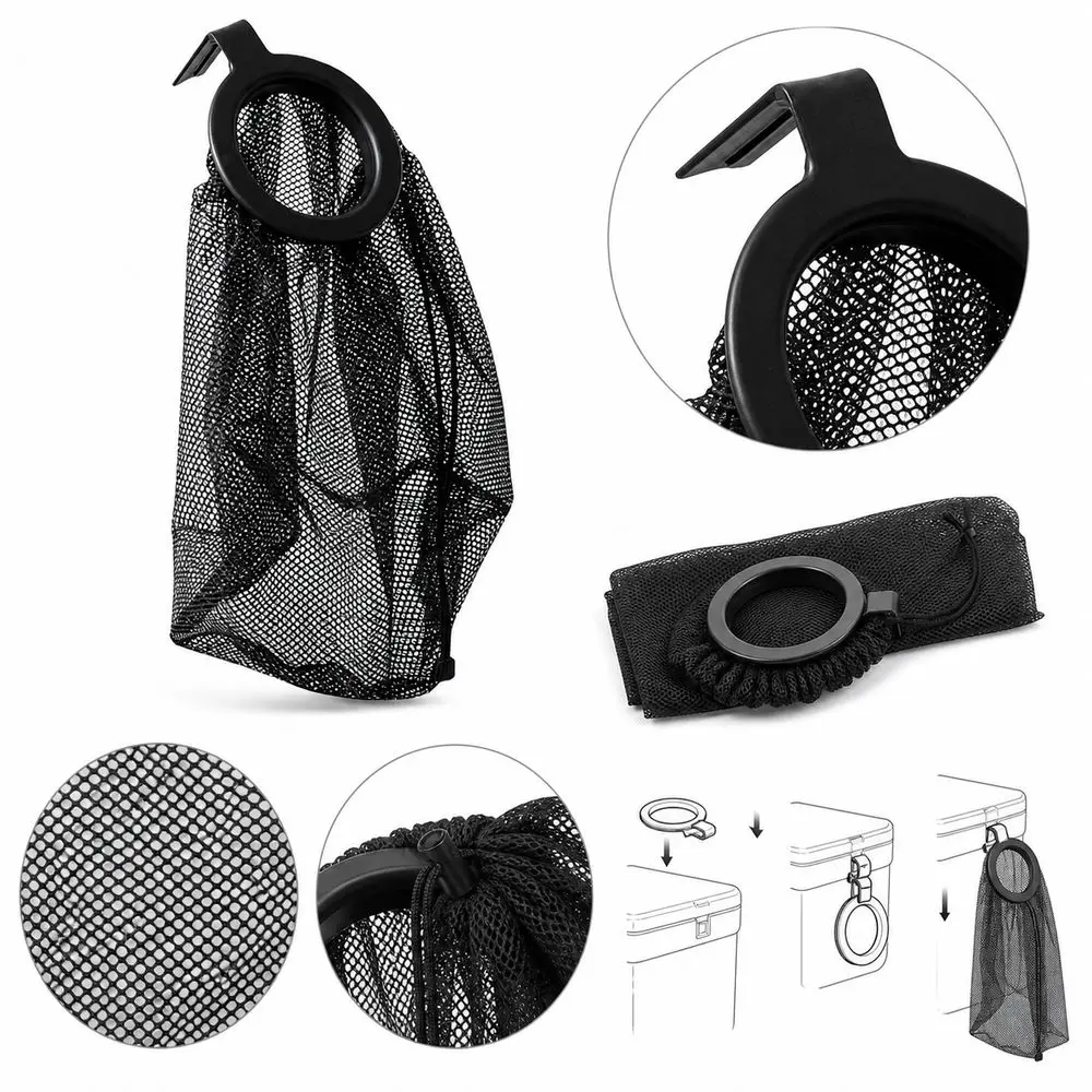 Nylon Mesh Hanging Trash Bag Collapsible Clip-On Cooler Mesh Storage Bag Breathable Drawstring Closure Mesh Storage Pouch