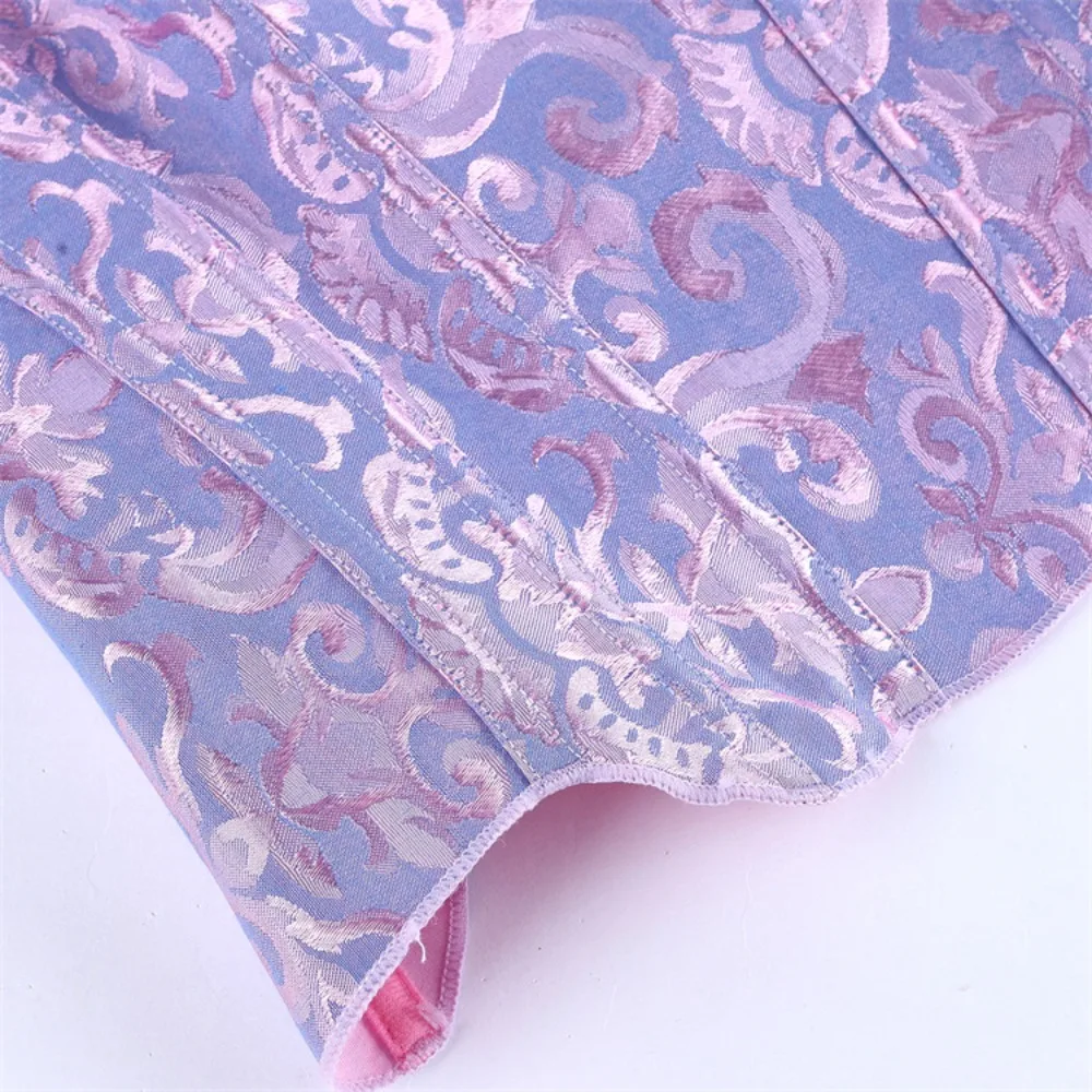 Women Plus Size Sexy Corset Bustier Top Jacquard Vintage Flower Print Lingerie Corselet Lace Up Korsett Pink Blue Overbust - view 6