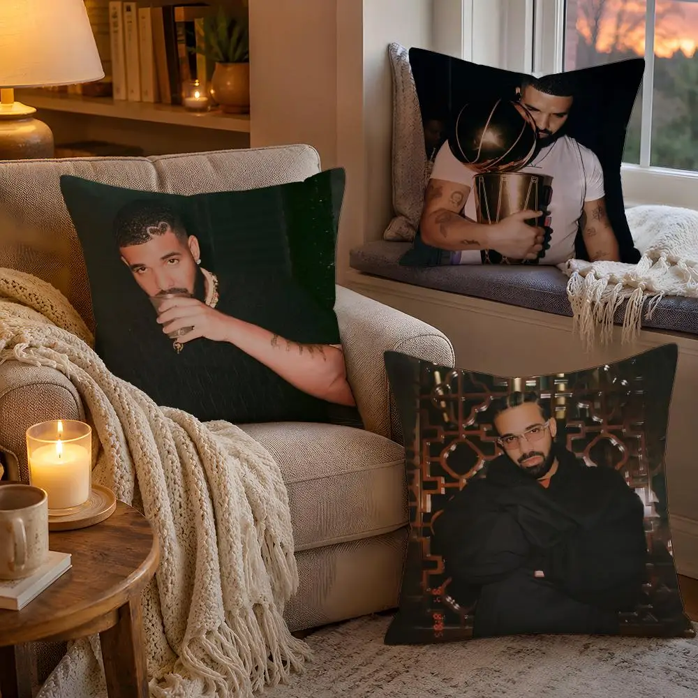 Hot Cool Singer D-Drake Pillow Case Soft Plush Cushion Cover Double Print and Invisible Zipper for Sofa Home Car Use