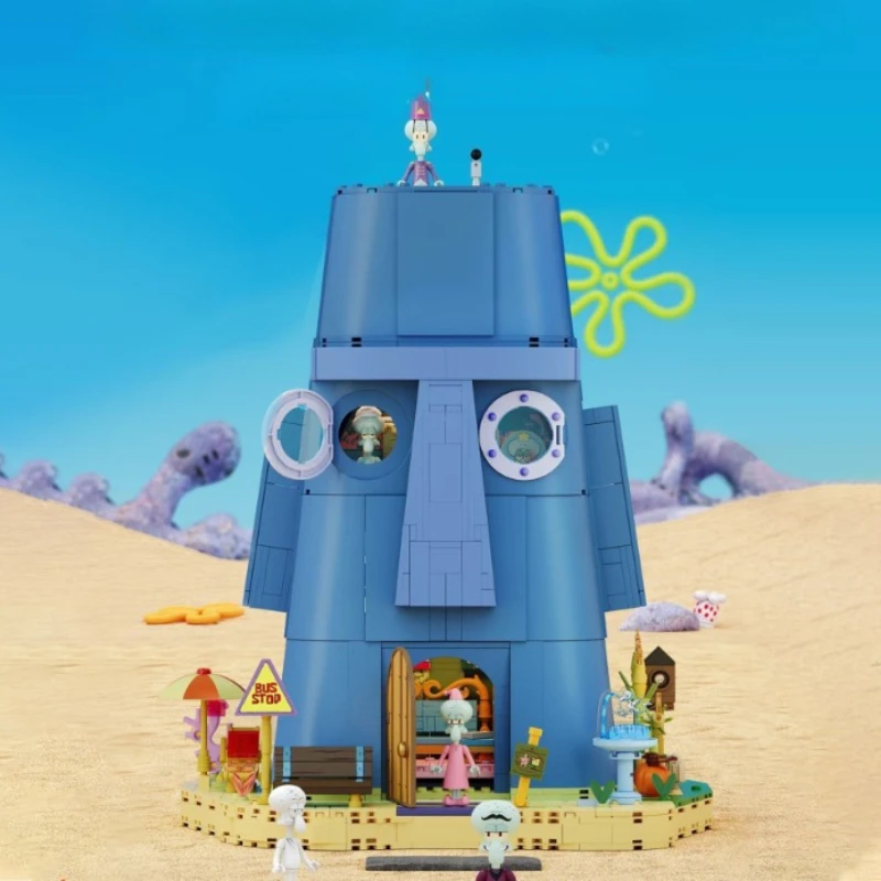 

Spongebob Cartoon Krusty Krab Restaurant Building Blocks Creative Canteen Scenes Model Bricks Desktop Ornaments for Kid Toy Gift