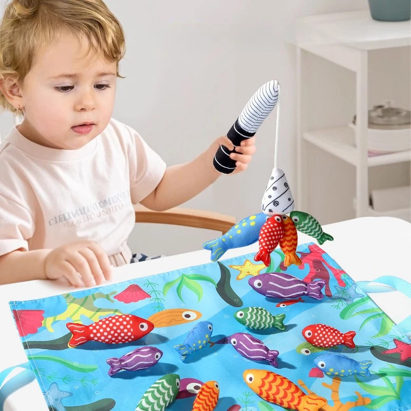 Jouets de poisson Montessori, jeu de pêche en tissu pour les tout-petits de 6 à 12 mois, jouet sensoriel, tasses empilables, comptage des nombres, tri des couleurs, cadeau