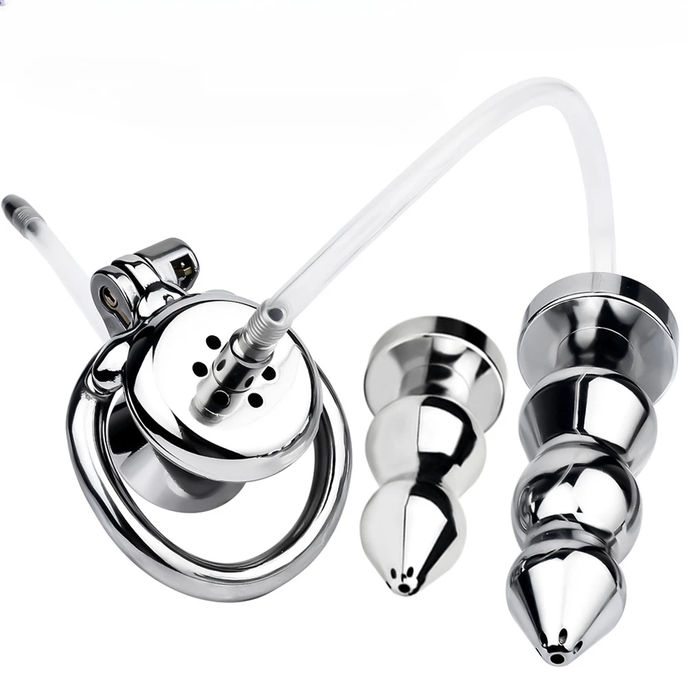 Nieuwe Metalen Negatieve Urethrale Cock Cage met Kralen Butt Plug om Te Pee Schone Anus Kuisheid Combinatie Apparaat Speeltjes voor Mannen