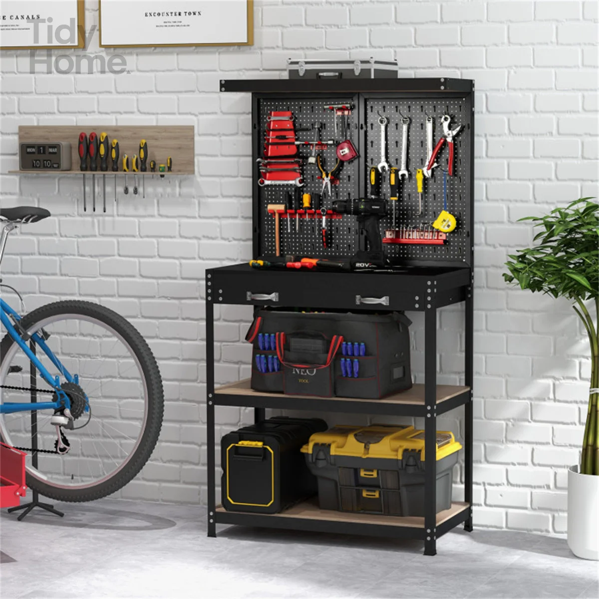 

Garage Workbench with drawer tool table workbench-table black worktable woodworking tools portable workbench rotary-workbench