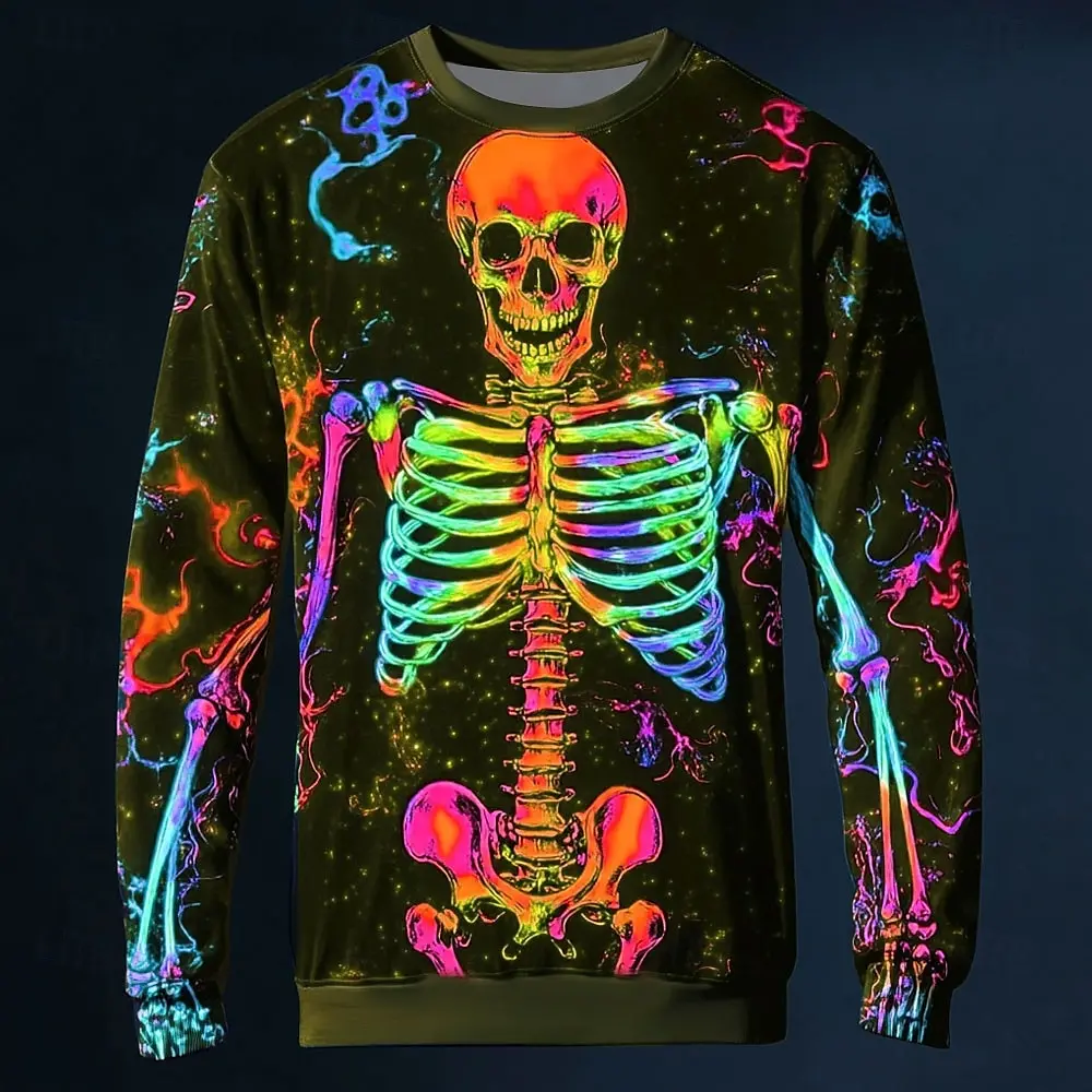 

Halloween Horror Skeleton Organs Men's Sweatshirts Horror Atmosphere Bones 3D Printed Long sleevesPullover Outdoor Street Tops