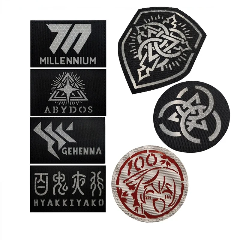 Blue Archive Tactical Patch IR 3D Reflective Anime Armband Millennium Henna Trinity College Backpack Hook Loop Morale Badge