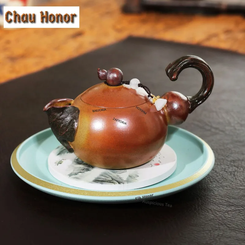 180ml High-end Yixing Purple Clay Teapots Handmade Fu Lu Pot Raw Ore Section Mud Kettle Chinese Zisha Tea Set Tea Services Craft