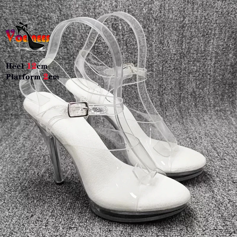 Women Sandals Fashion Female Models Station Catwalk Show Sexy Crystal Transparent Women Shoes Summer 12cm Thin High Heel Slipper