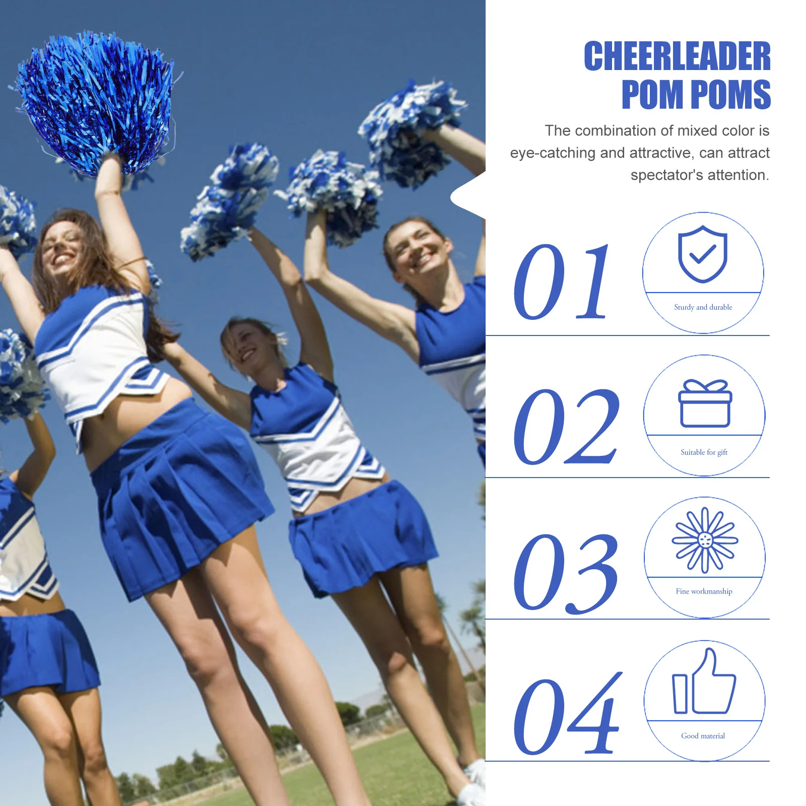 

6pcs Cheerleader Pom Poms Mixed Color Foil Cheerleading Pompoms For Sports Competition Performance Props Team Motivation