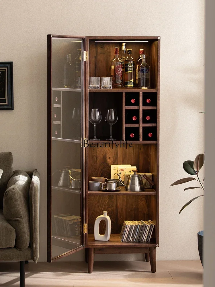 

LJY*black walnut wine against the wall living room display cabinet glass door