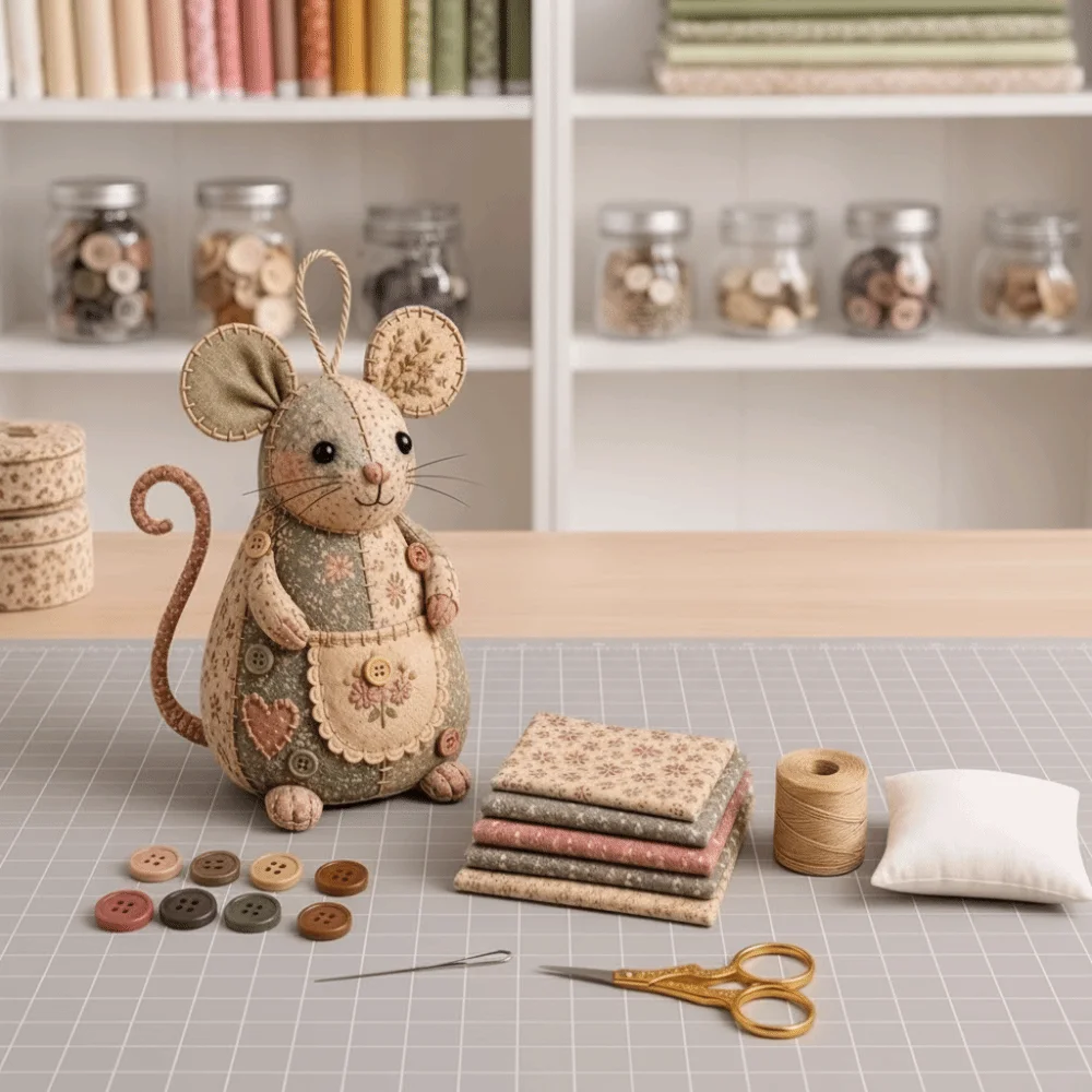 Pre-cut Fabric Handmade Patchwork Mouse Kit with Guidance Beginner-friendly 3D Mouse Sewing Kit Cotton-filled