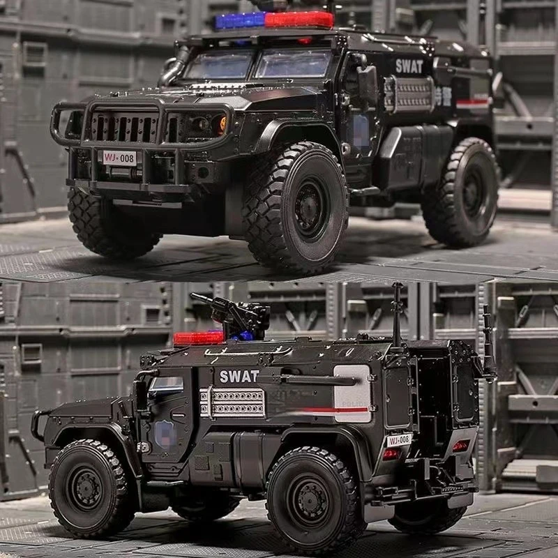 Typhoon blindado especial carro de polícia, segurança pública carro, modelo liga, 4WD brinquedo vibração, presente de aniversário do menino, transfronteiriça