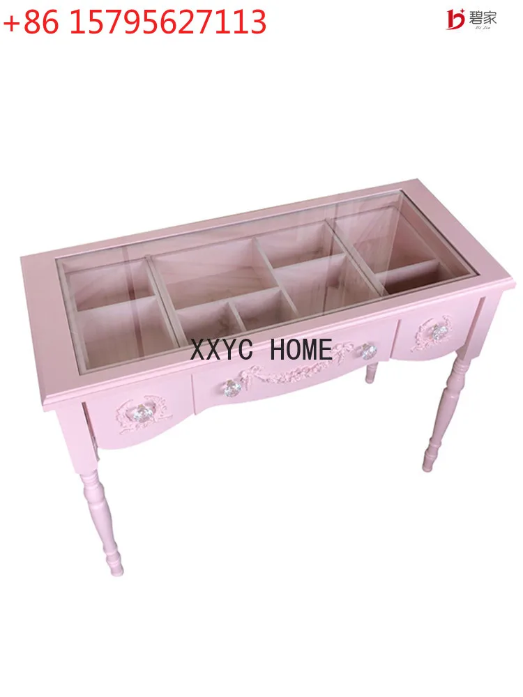 Carved Solid Wood Princess Makeup Table French Dresser Korean Style Dressing Girl Heart Bow Makeup Table