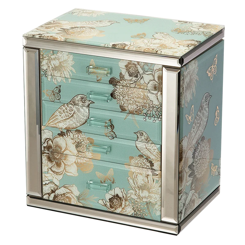 Exquisite Jewelry Organizer Storage Tempered Glass Big Jewelry Collection Box  with Mirror for Rings Earrings Necklaces Watches