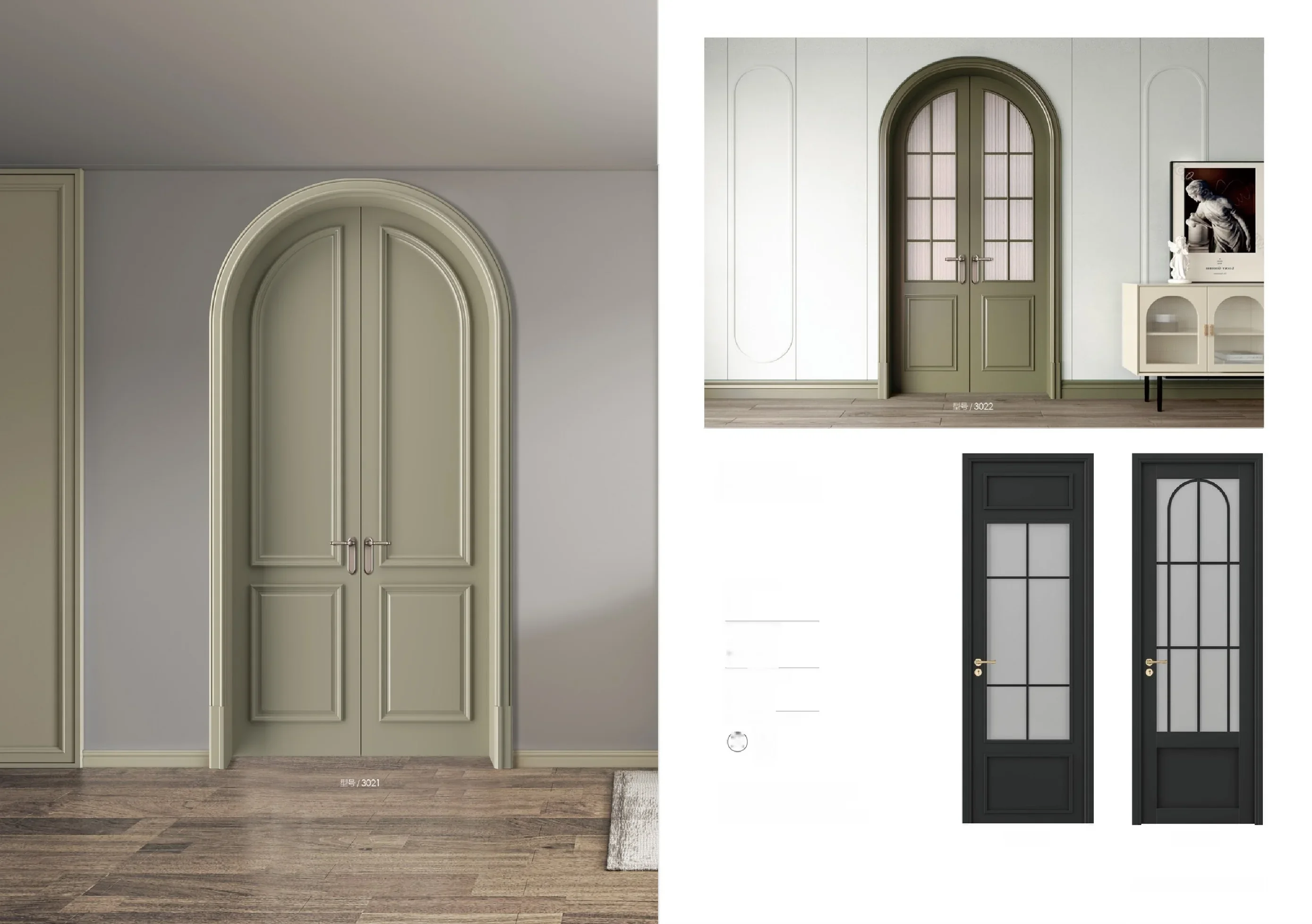 xx-CustomFrench-Style Premium Double-Arched Glass Interior Door Solid Wood Construction Custom Luxury Design Sound Insulation