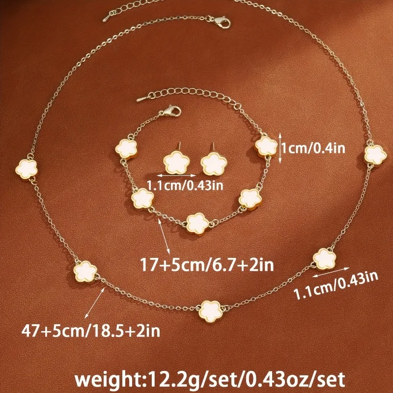 3pcs/set Lucky Five-petal Flower Necklace Bracelet Earrings Set for Women Elegant Clover Fashion Party Jewelry Gifts Accessories image 4