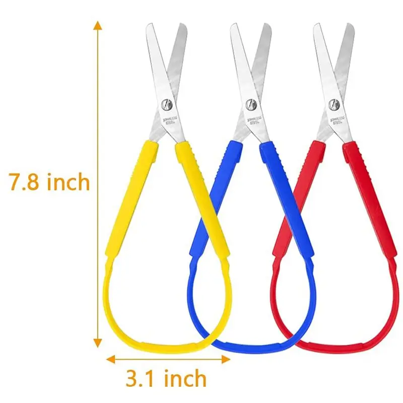 ABMO 12 Pcs Loop Scissors Grip Scissor Colorful Self-Opening Adaptive Cutting Scissors For Children,Adults,Home,Office,School