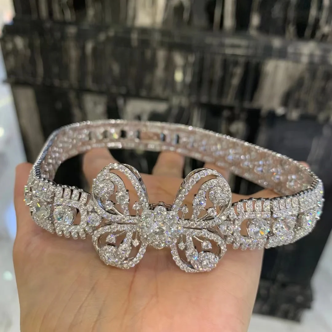 vintage 925 sterling silver with cubic zircon choker necklace bowknot luxury jewelry for wedding & party  35CM