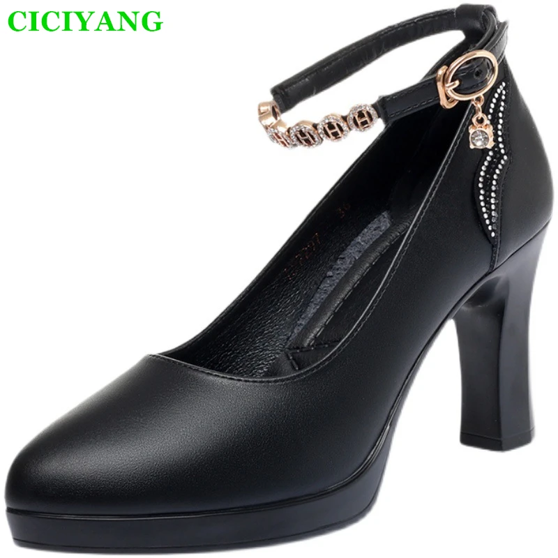 

CICIYANG High Heels Spring Shoes Female 2025 New Ladies Soft Leather Cheongsam Catwalk Choes Ankle Strap Woman Pump Wedding Shoe